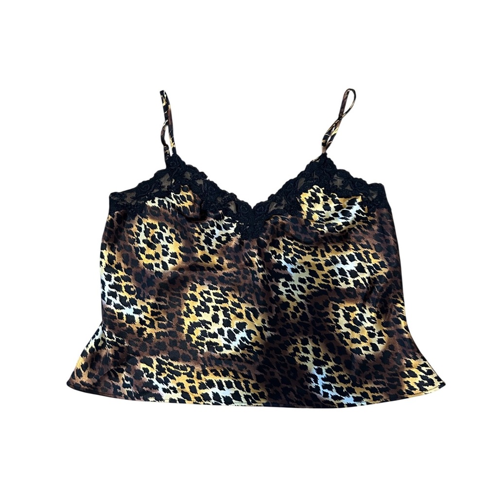 Vintage Victoria's Secret Leopard Print Lace Trim Babydoll Camisole Top Large